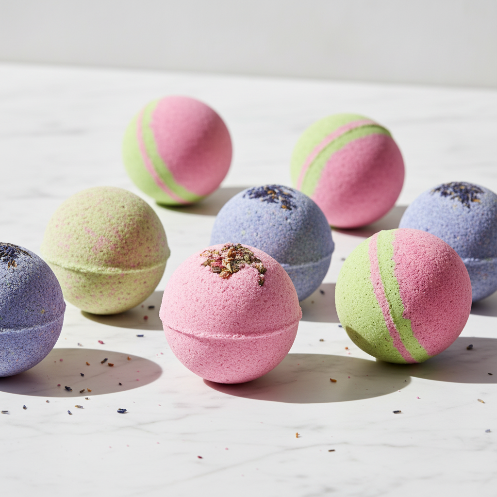 Bath bombs on marble