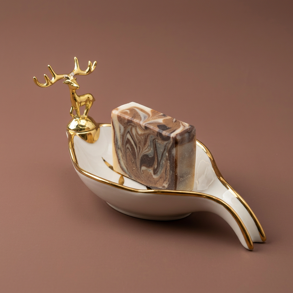 Cocoa and Turmeric gold dish on warm brown
