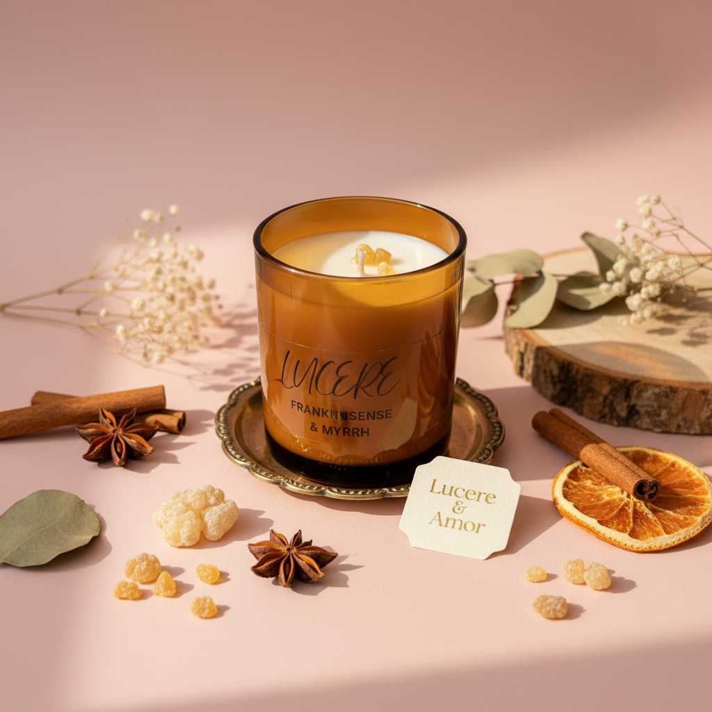 Frankincense & Myrrh candle styled shot
