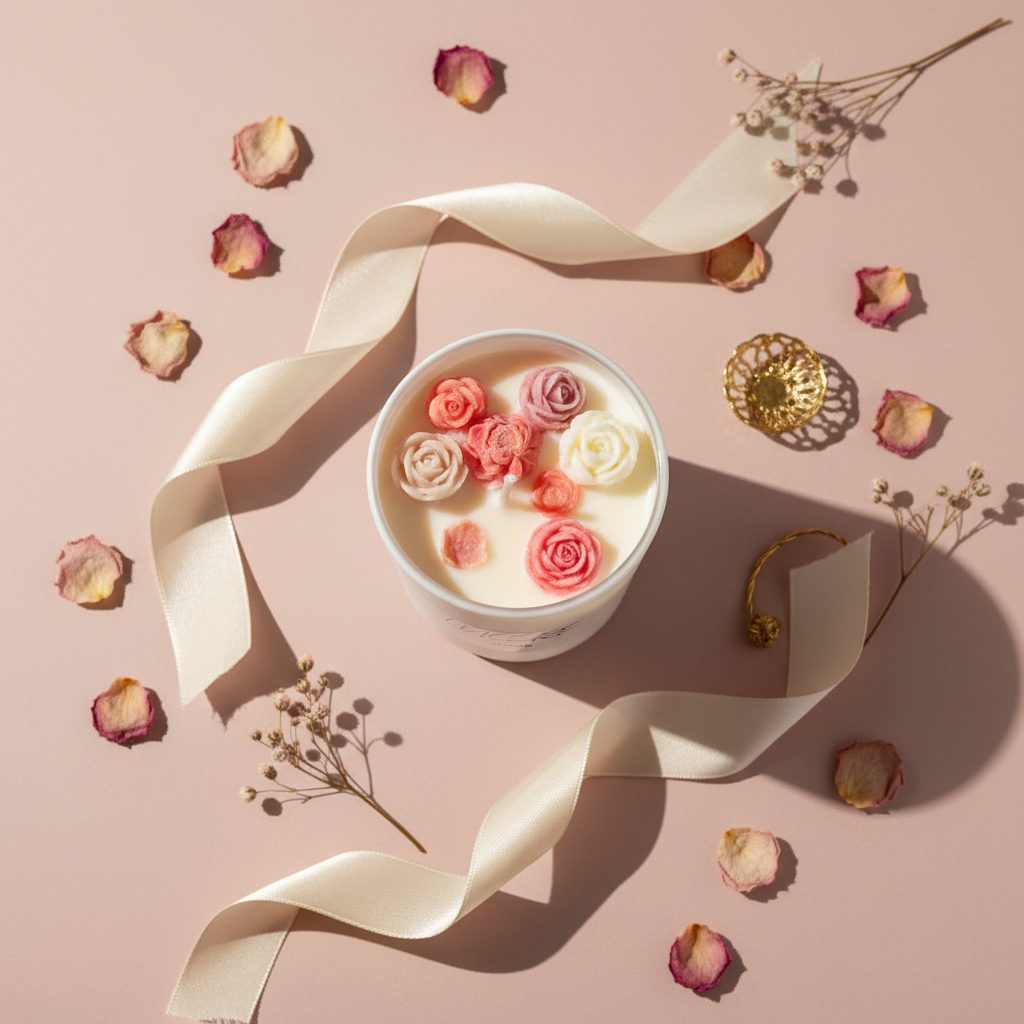 Lucere Rose candle flat lay