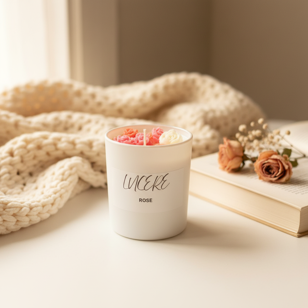Lucere Rose candle lifestyle shot