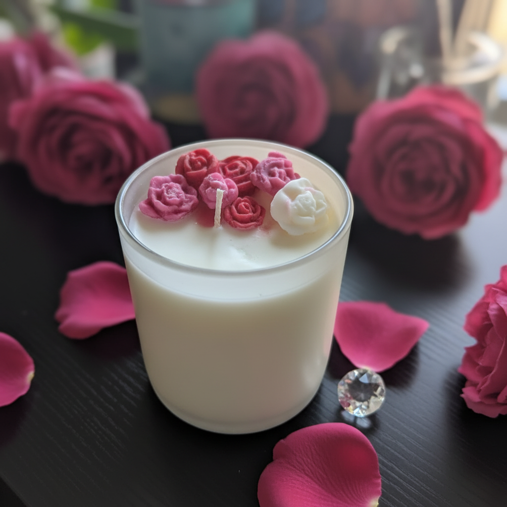Rose Candle – Wax Roses Angle 2